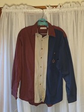 Vintage 90s Bugle Boy Shirt Mens Medium Blue Red Colorblock Long Sleeve Button