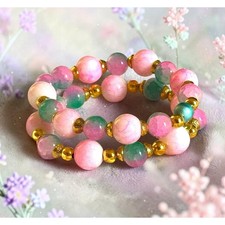 Beaded Bracelet Pink Teal Gold Agate Spiritua...