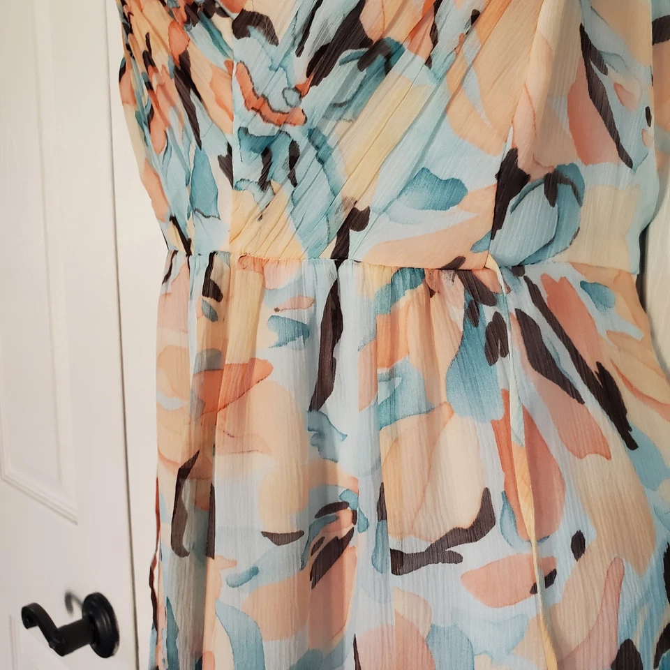 Vestido maxi Anne Klein seda chiffon floral pastel sem mangas namorada fada 12 - Imagem 4 de 4