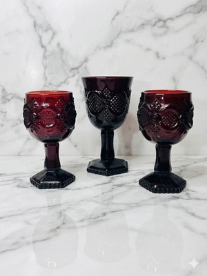Set Of 3 Avon Ruby Red 1876 Cape Cod Cordials Wine Juice Goblets 4.5'' & 5.5 