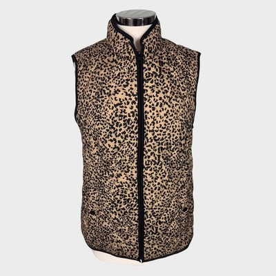 Croft & Barrow Woman's Full Zip Quilted Vest Cheetah Leopard Large