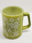 Vintage Federal Glass Coffee Mug Green Floral Swirl MCM D Handle Federal