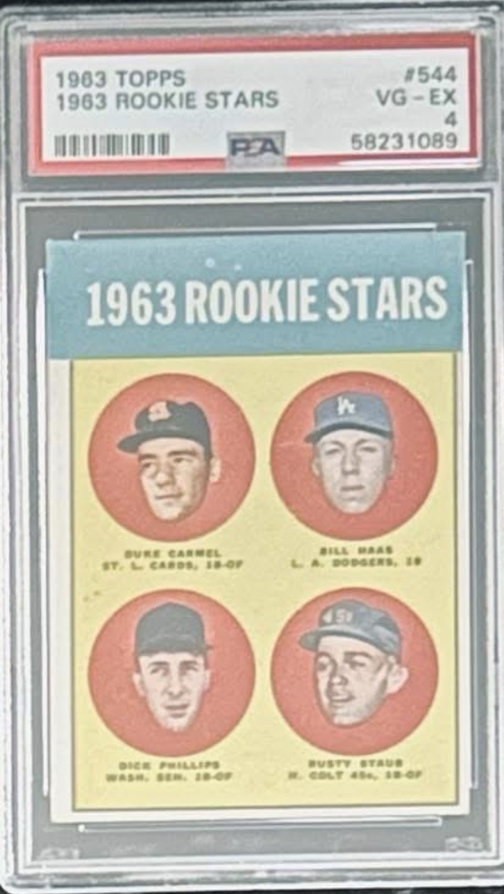 1963 Topps Rookie Stars Rusty Staub/ Duke Carmel  #544 HI Number-PSA 4-nice