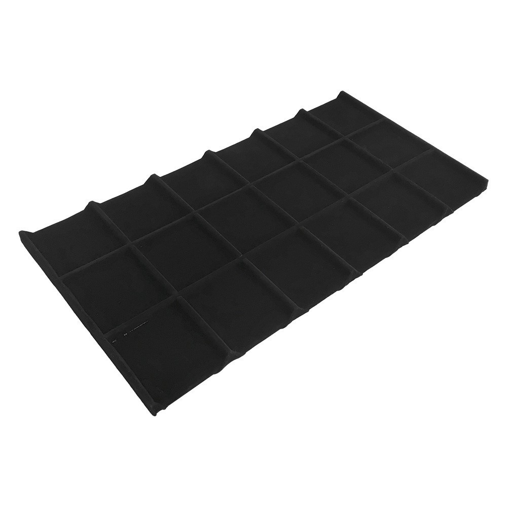 18-Compartment Black Velvet Jewelry Tray Insert 14" x 7.5" Organizer Liner