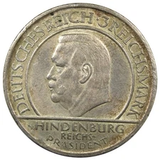GERMAN 3 MARK REICHSMARK 1929 A HINDENBURG Silver WEIMAR A2548