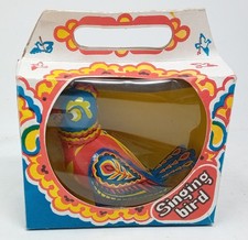 vintage Russian Tin-plate Clockwork Singing Bird Boxed