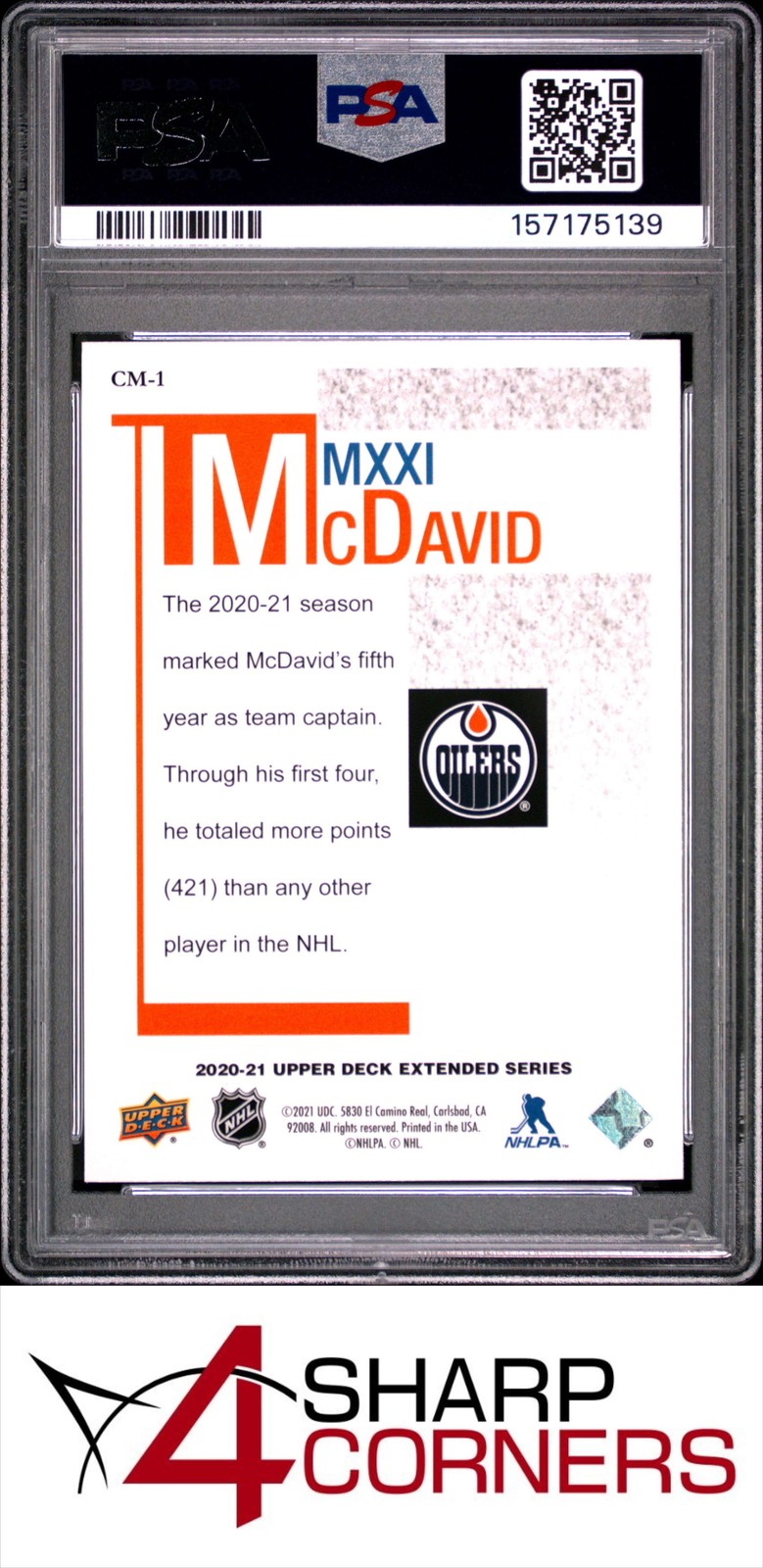 2020 UPPER DECK EXTENDED SERIES CONNOR McDAVID MMXXI #CM-1 PSA 9 view 2
