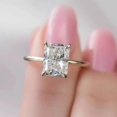 925 Silver Lab Created Diamond 3Ct Radiant Hidden Halo Engagement Ring