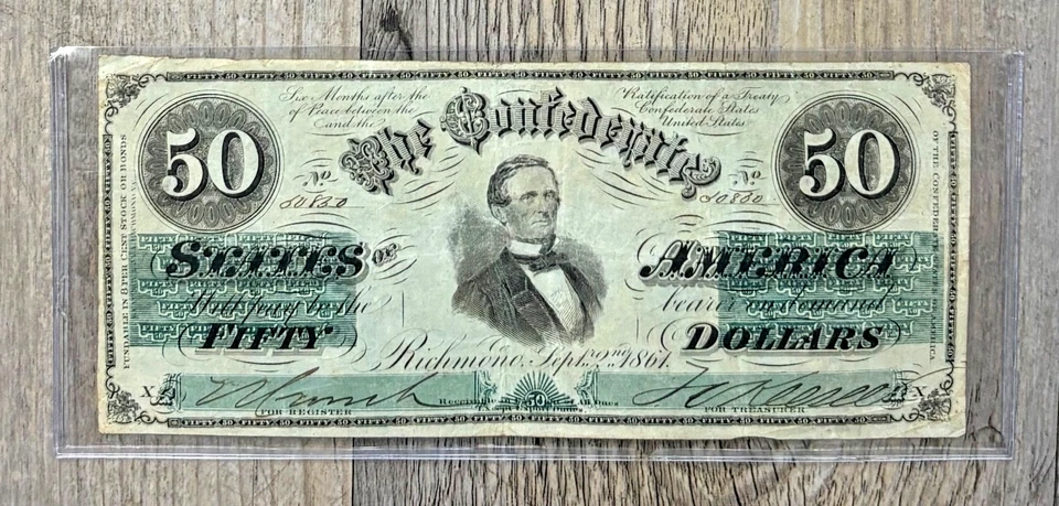 1861 $50 T 16 Confederate Paper Money, Very Nice Quality Note - Image 3 of 4