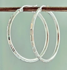 Faceted Sterling Silver Hoop Earrings 925 FAS 2.1 grams