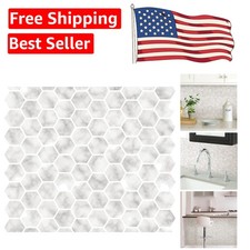 Classic White  Off-White Hexagon Marble Peel and Stick Wall Tiles for Kitchens
