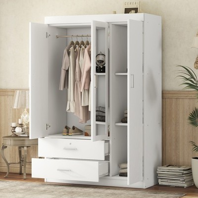 White 3-Door Mirror Wardrobe with Shelves and Drawers (LP006601AAK)