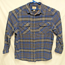 Field Stream Flannel Button Shirt Long Sleeve Blue Black Plaid Men s XL