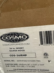 Cosmo COS-36IRHP 36in Silver Insert Range Hood Built-In Cabinet Insert
