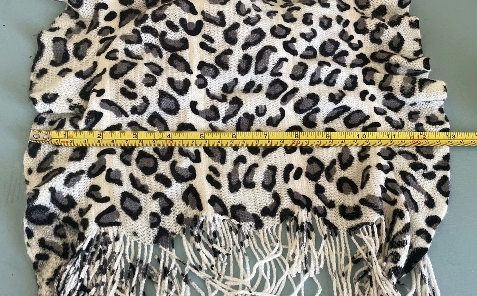 Black Gray White Leopard Animal Print Scarf Shawl Wrap Lightweight - Image 2 of 2