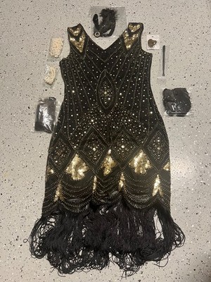 Plulon Women's 1920s Great Gatsby Gold Sequin Dress Costume Halloween Med - NEW | eBay Plulon Women's 1920s Great Gatsby Gold Sequin Dress Costume Halloween Med - NEW | eBay