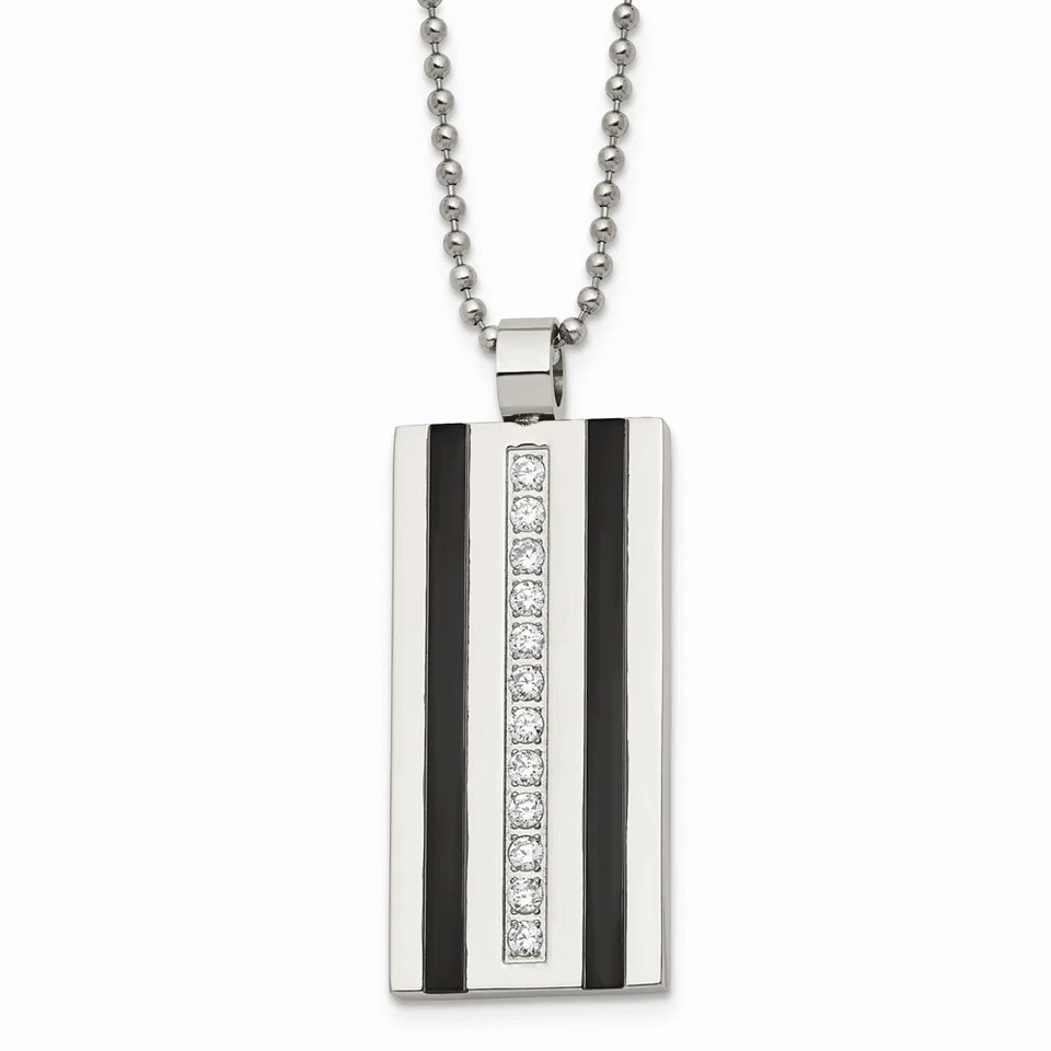 Stainless Steel Polished Black IP CZ Necklace