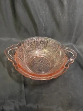 VINTAGE 1930’s JEANETTE  PINK CHERRY BLOSSOM 9” MIXING BOWL WITH HANDLES