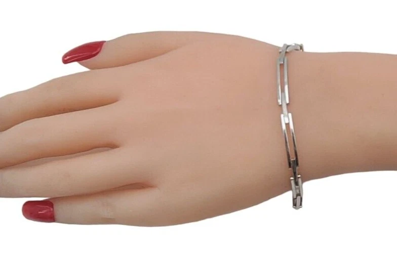 New Solid Real 14K White Gold Rhodium Plated 7 Inches long Bracelet 9.1 Grams - Image 4 of 4