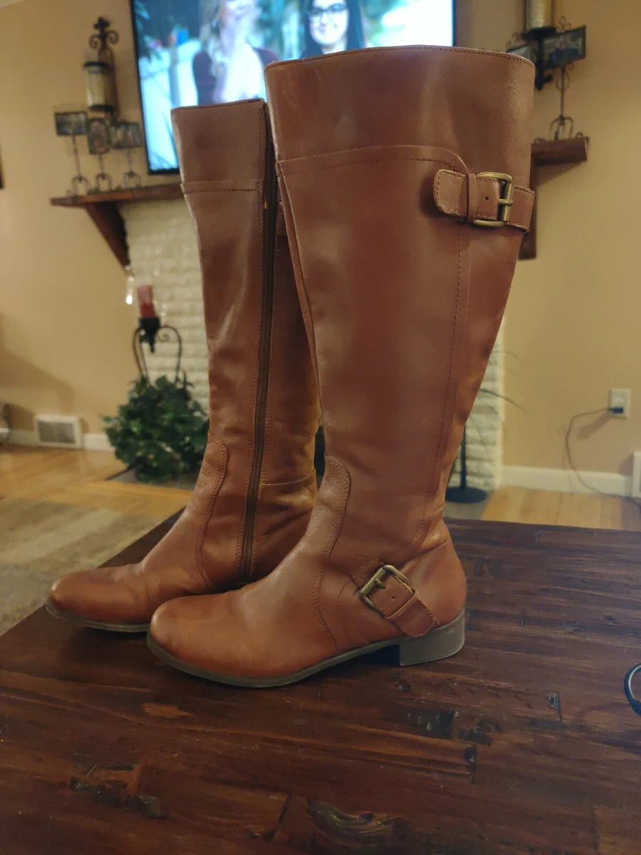 Wide calf brown leather clearance boots
