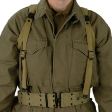 US Army M36 Khaki Webbing Suspenders - WW2 Repro American Braces Webbing Army