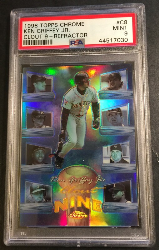 1998 KEN GRIFFEY JR TOPPS CHROME CLOUT 9 REFRACTOR #C8 PSA 9 POP 21 