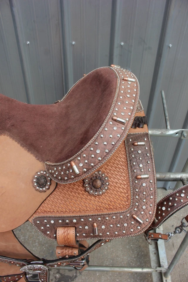 53-10 Новый 15 дюймов Серебряный Royal Show седло комплект с уздечкой и нагрудником - Изображение 3 из 4