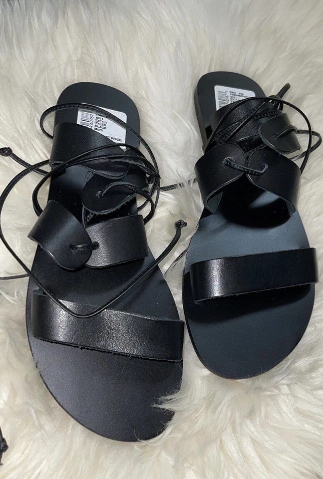 Espléndidas Sandalias Mujer Talla 7.5 B Negro Tyler Gladiador Cuero Minimalista Plano Foto 3 de 4