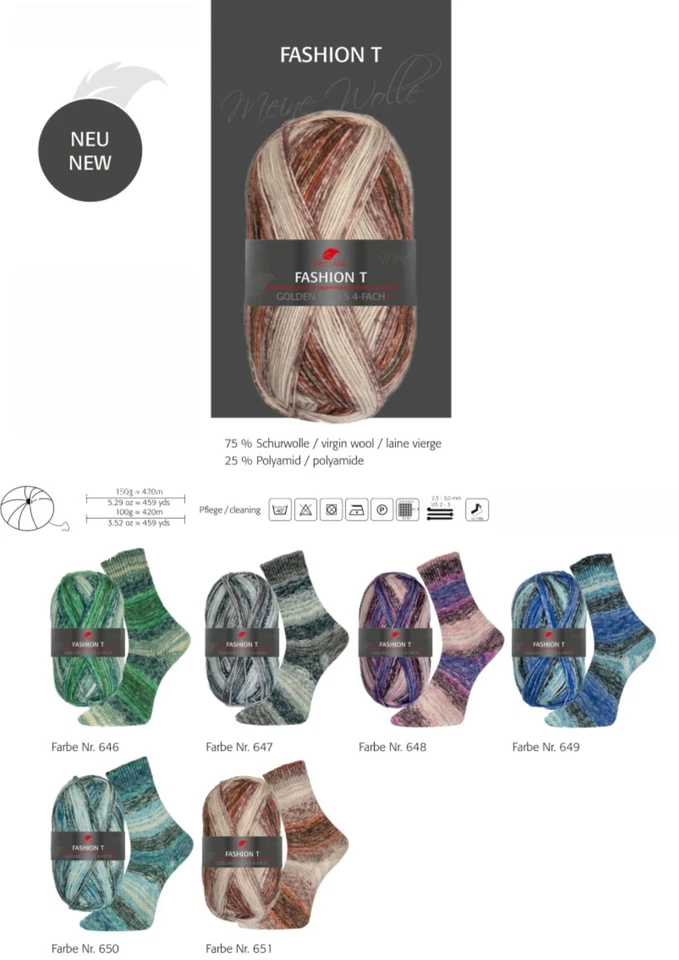 PROLANA "Pro Lana Golden Socks Fashion T" 100g Sockenwolle Strumpfwolle 4fach