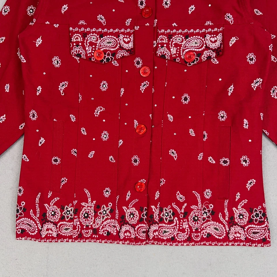 Quacker Factory Jacket Womens Small Bandana Handkerchief Beaded Bling Western - Image 3 of 4