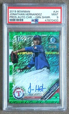 2019 1st Bowman Chrome Jonathan Hernandez Green Shimmer Auto /99 ~ PSA 9 Mint