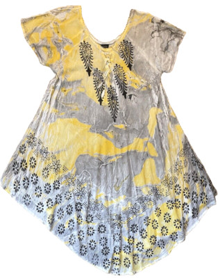 NWT Fashion Force Dress Women s One Size Yellow Batik Made India Flowy Swing