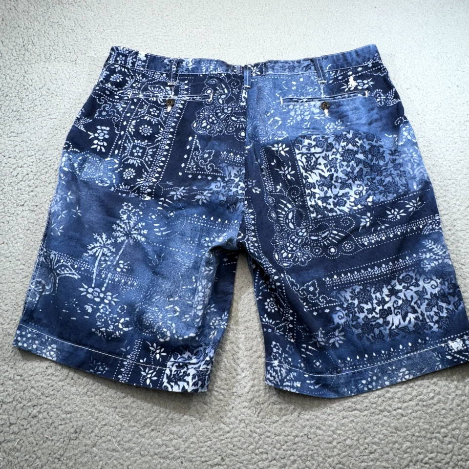 Pantalones Cortos Polo Ralph Lauren Hombres 40 Azul Chino Relajado Paisley Parche Marroquí Golf Foto 2 de 4