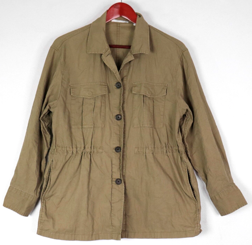Uniqlo Womens Jacket Size S Linen Green Khaki Cargo Utility Lightweight Shaket