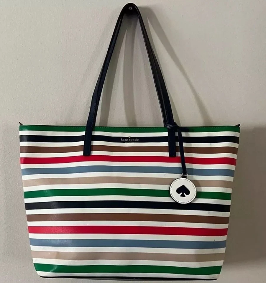 Kate Spade Striped Tote.New W Tags But Small Mark On Front. Originally $299