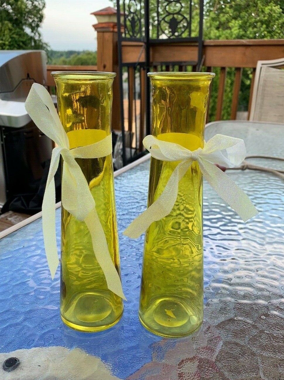 lot-2-clear-yellow-amber-bud-vases-9-floral-centerpiece-vase-weddings