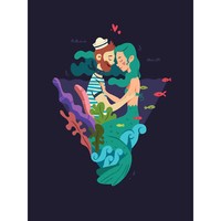 Nautische Liebe Meerjungfrau Matrose GroßEr Leinwanddruck 46X61 Cm