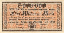 Dresden Reichsbahn-Direktion 5 Millionen Mark 1923 gebraucht, (J)  No.874628