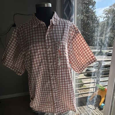 OZARK  Men's Check Shirt Red White Cotton Short Sleeve Button-Up
