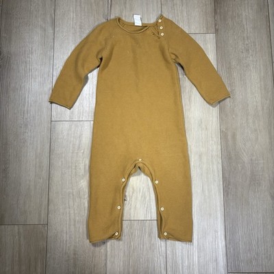 H&M Baby Jumpsuit Organic Cotton Ribbed LS Outfit Coverall Beige Neutral 18 M
