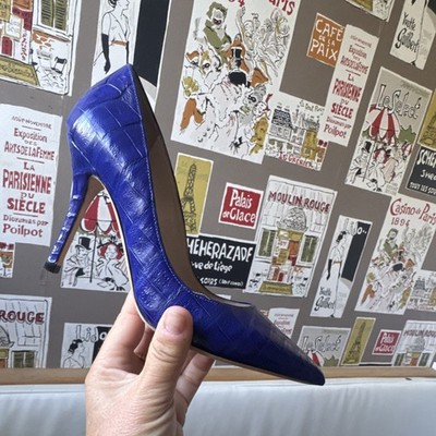 NEW Nancy Gonzalez 5 1/2 HOLLY 90 Pumps CROCODILE Blue Alligator Shoes