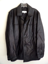 Calvin Klein Men's Button Front Black Leather Quilted Lining Jacket, size L