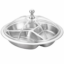 3-Compartment Stainless Steel Snack Serving Tray with Lid 22cm Dry Fruit Dish