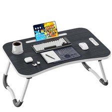 23.6-inch Folding Wood Lap Desk with Cup Holder, Portable for Bed Sofa - Black