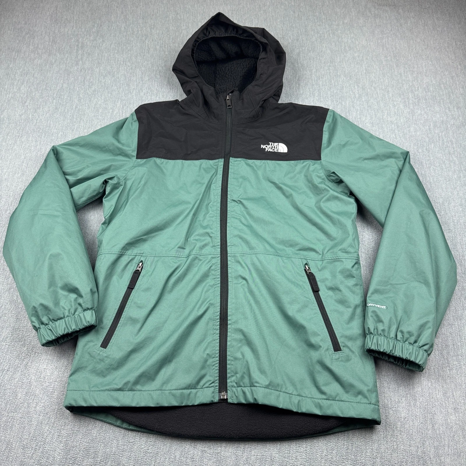 The North Face Jacket Youth XL Green Black Warm Storm Rain Dryvent Fleece Lined