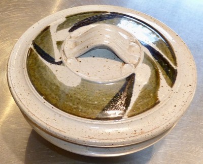 CHARLES HALLING Handthrown Gray/Blue/Green Speckle Covered Dish