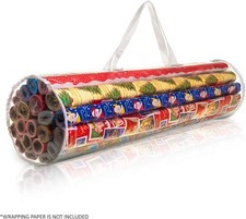 LIVIVO Cylinder Wrapping Paper Storage Bag Clear Plastic Organiser for Rolls & G