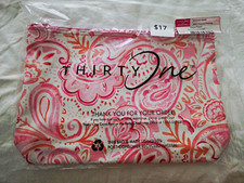 Thirty-One Pink White Orange Paisley Zip Pouc...