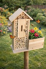 Rainbow Bee Pollinator Hotel with Planter Box Butterfly Bee Ladybug Insect House