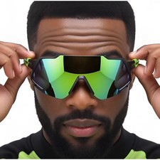 Sport Men Sunglasses Cycling Running Glasses Green Reflective Mirrored Lens Fish